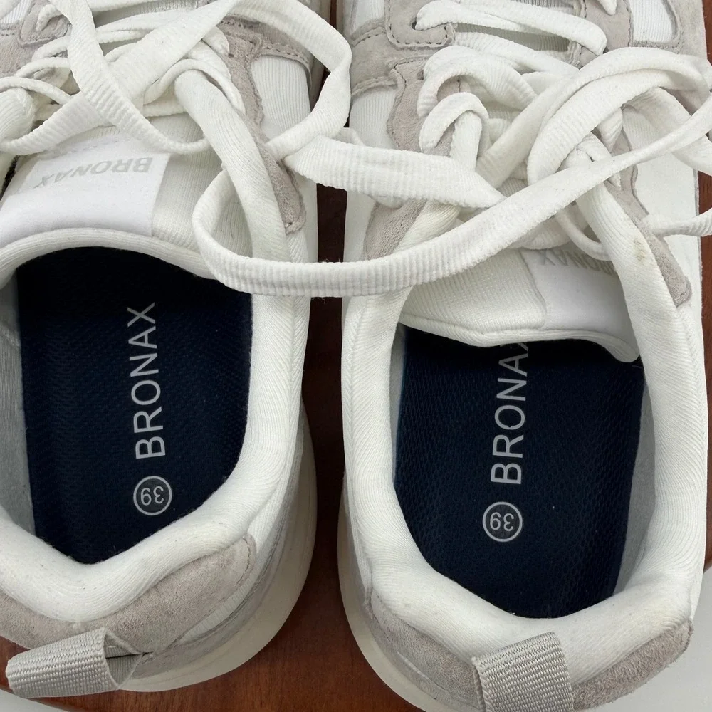 BRONAX S75 White Grey Suede Walking Lifestyle Sneakers EU 39 US Women 8 Men 6.5