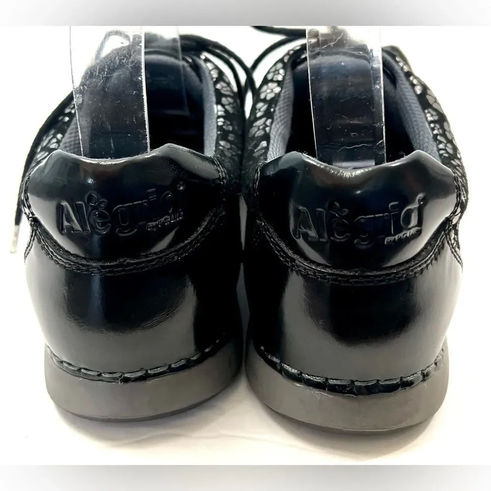 Alegria Essence Night Poppy Silver and Black Leather Sneakers