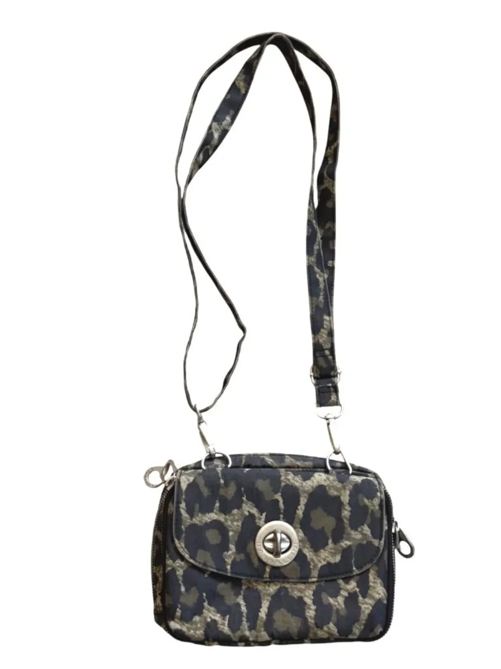 Baggallini Women's Crossbody Bag Black Tan Leopard Print Purse Adjustable Strap
