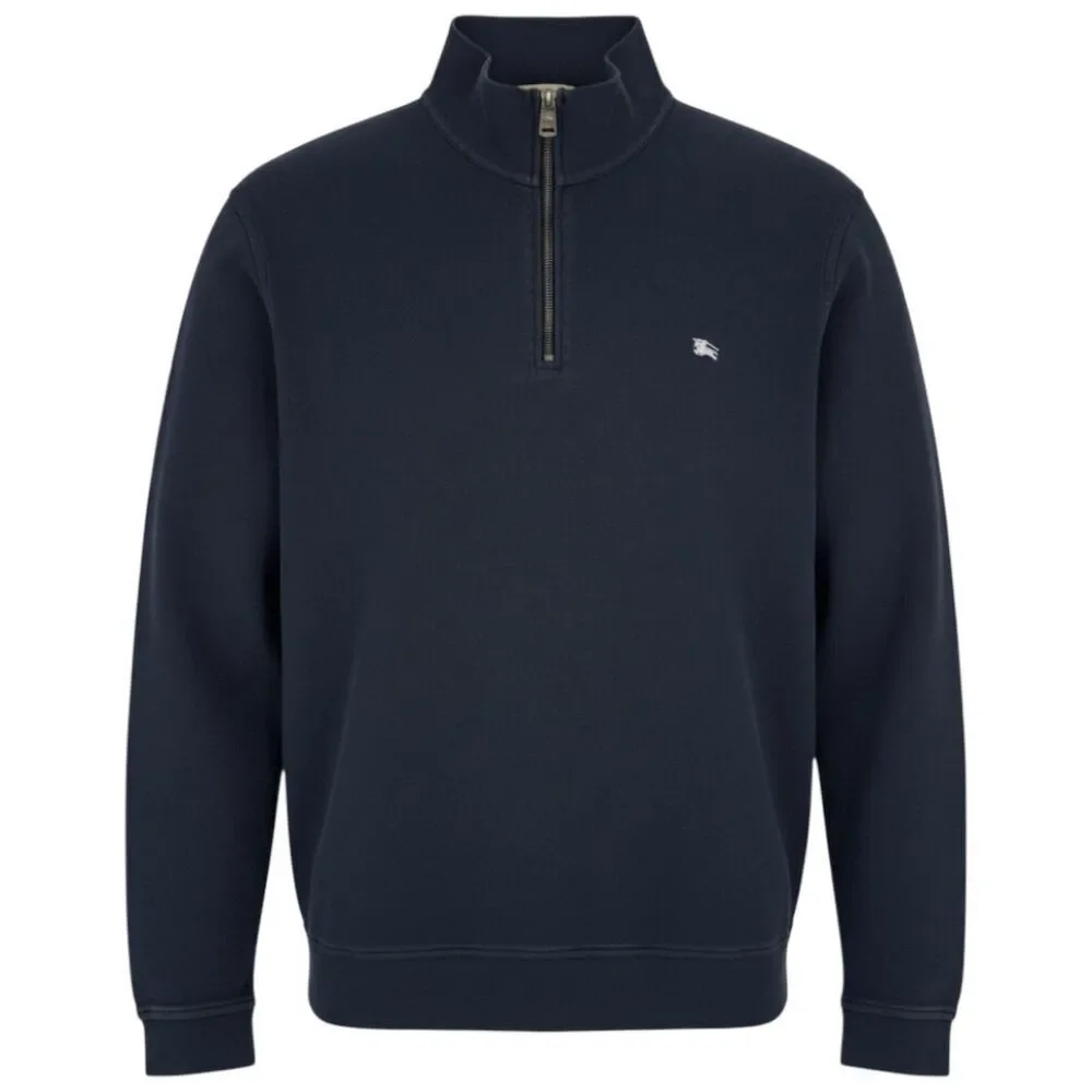 Burberry Men's Cotton Quarter Zip Pullover Sweatshirt Navy Blue XL