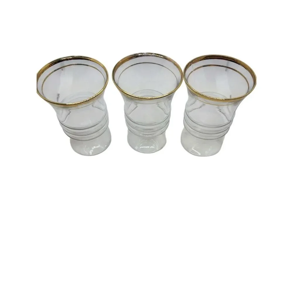 Anchor Hocking Gold Rim Ribbed Glass Tumblers Set of 3