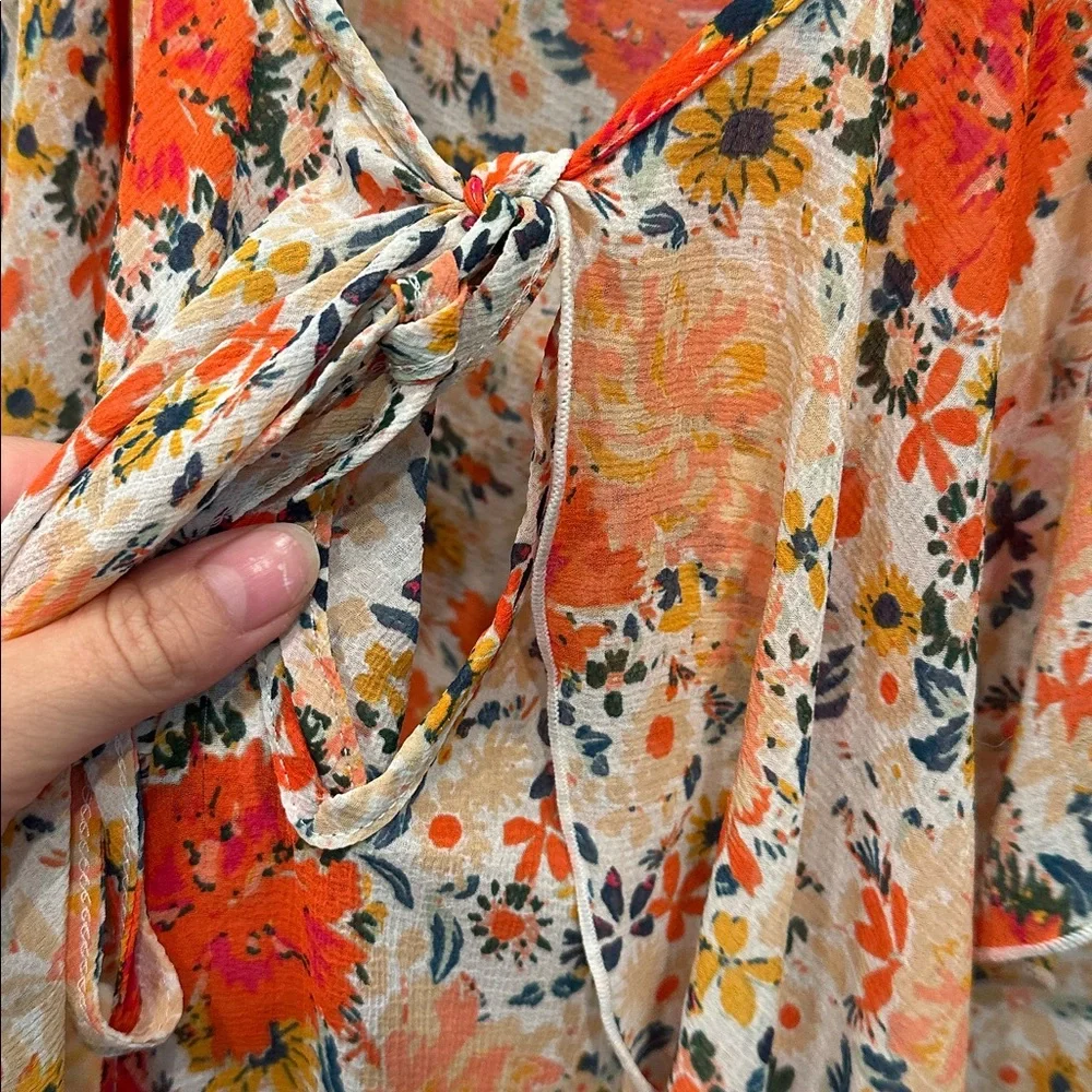 Free People Floral Ruffle bodysuit - Red and Orange
