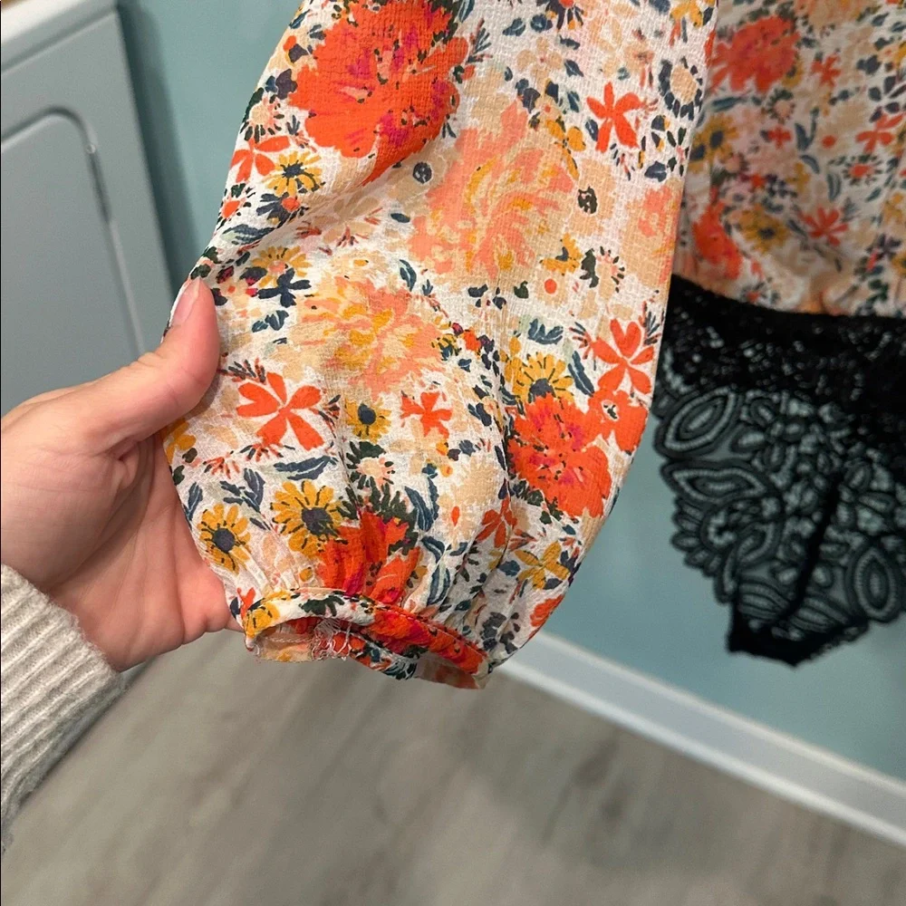 Free People Floral Ruffle bodysuit - Red and Orange