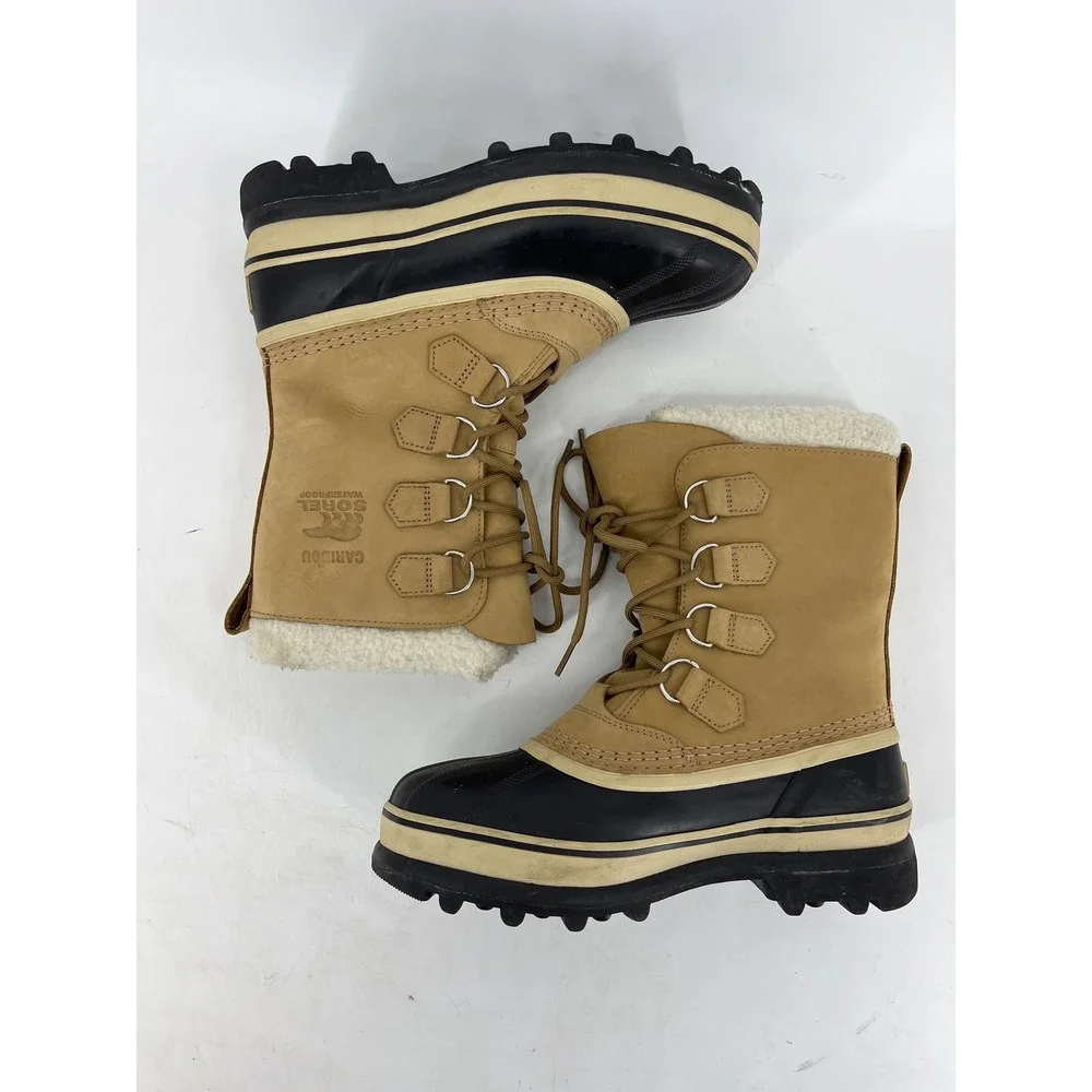 Sorel Caribou Snow Boots Mens 8 EU39 Tan Waterproof Insulated Winter Leather