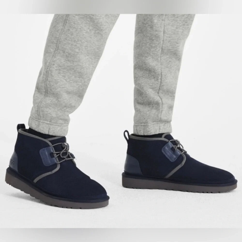 UGGs Men's Navy Suede Neumel Ghillie Chukka Wool Lined Leather Ankle Boots #P11