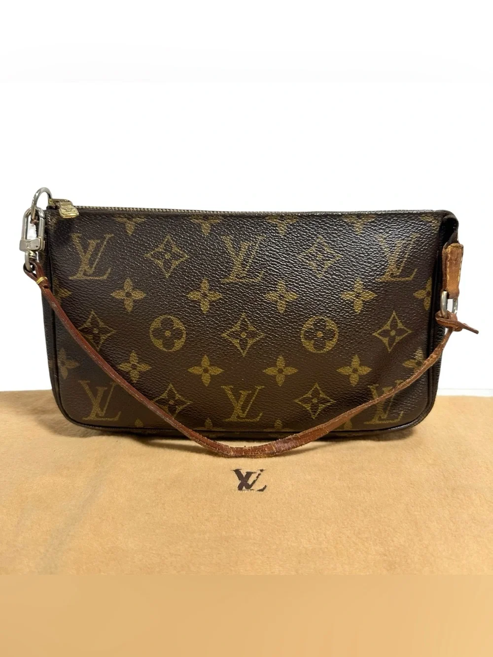 Louis Vuitton Monogram Canvas & Vachetta Leather Pochette Mini Bag with Dust Bag