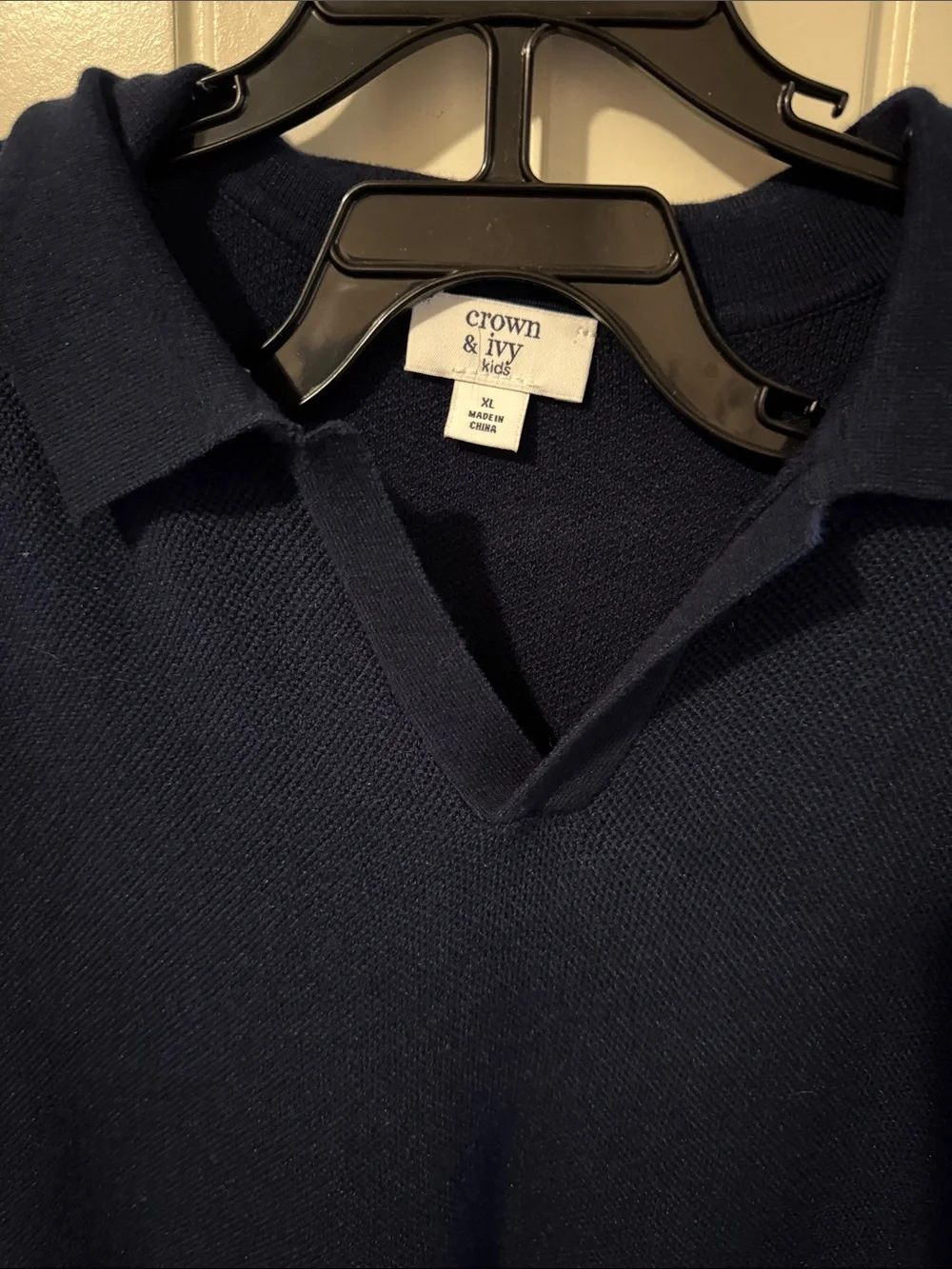 crown & ivy Navy Polo with White Stripe Trim