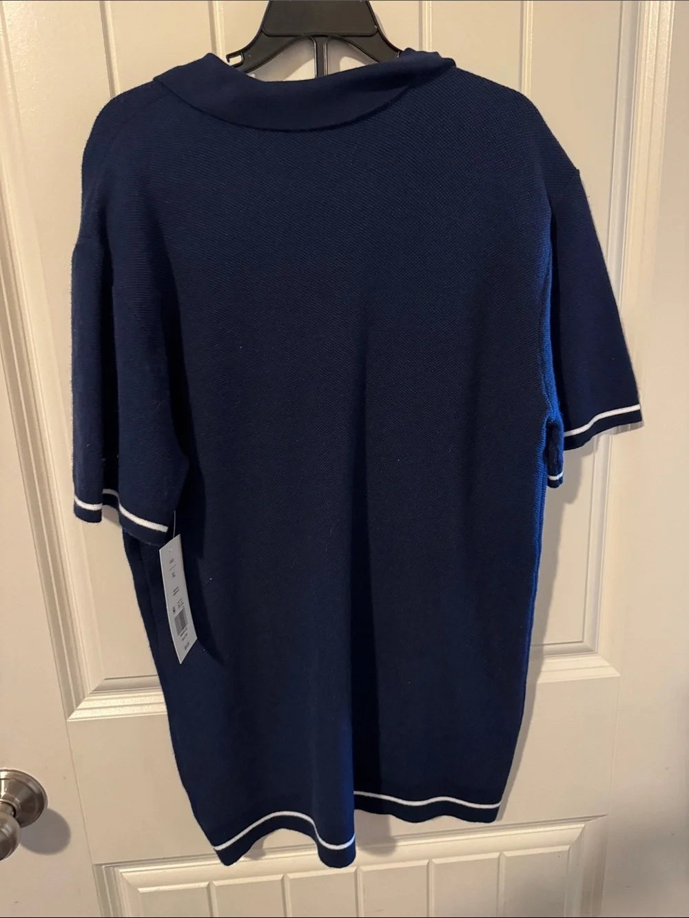 crown & ivy Navy Polo with White Stripe Trim