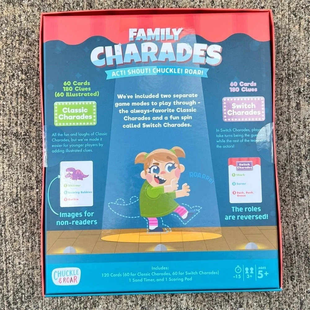 Chuckle & Roar Family Charades Game, 120 Cards, Images, Ages 5+, 2 Ways