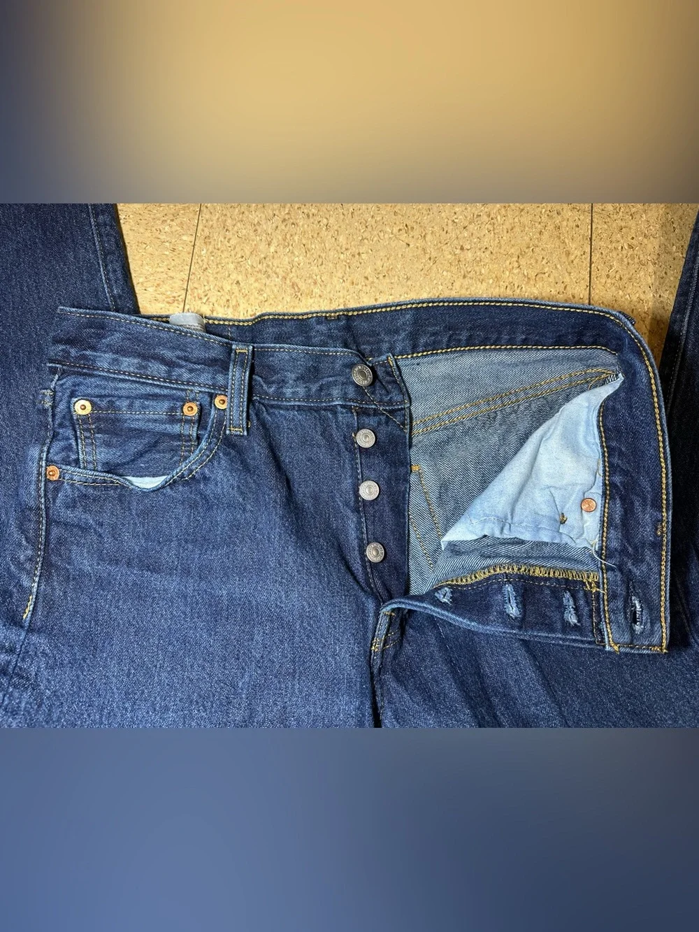 Levi 501 Mens Jeans Denim Dark Wash Blue Straight Leg Button Fly Casual Sz 30x32
