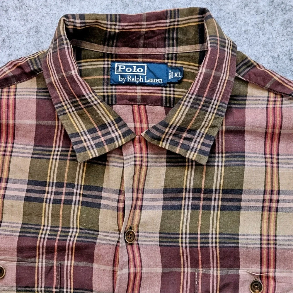 Polo Ralph Lauren Men's Classic Fit Linen Silk Plaid Twill Button-Down Shirt XL