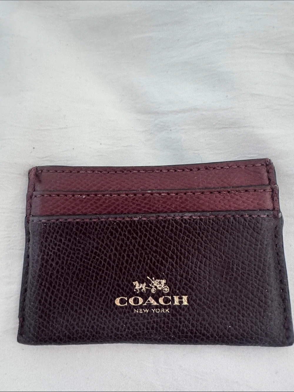 Coach Two-Tone Burgundy and Black Leather Card Holder