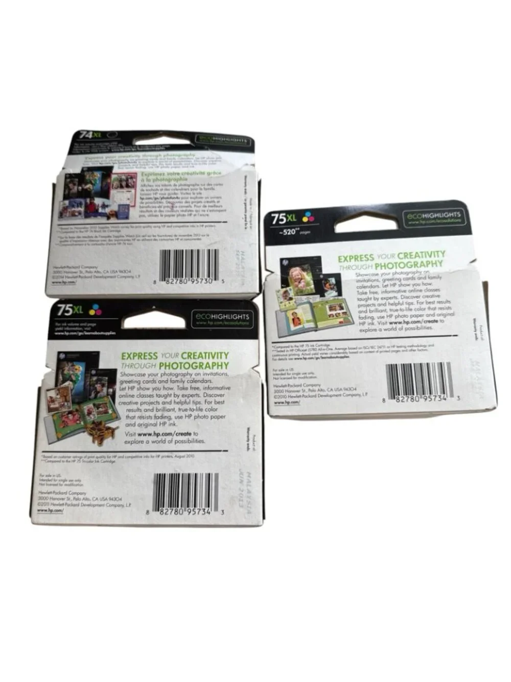 Lot Of Factory Sealed Original HP 74XL Black & 2 HP 75XL Color Inkjets EXPIRED