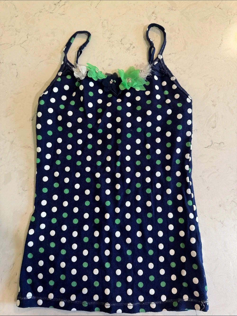 Justice Navy Polka Dot Tank Top with White & Green Dots