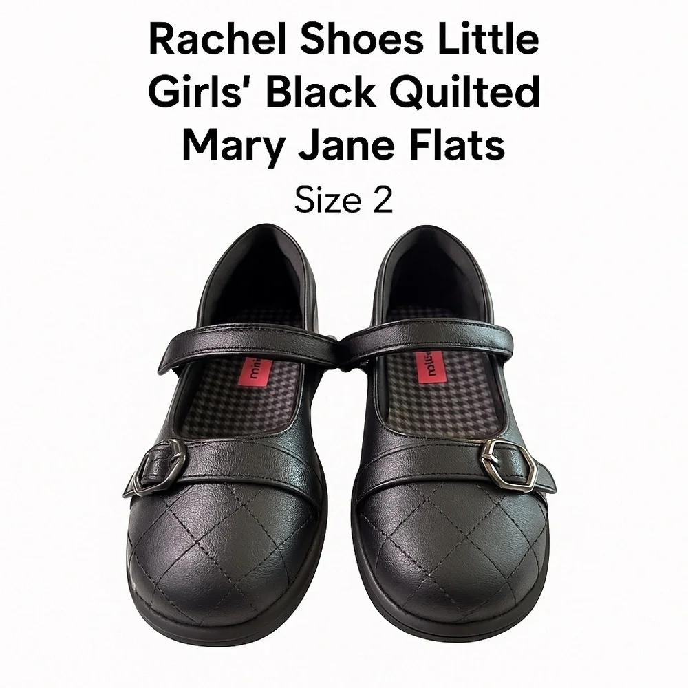 Rachel Shoes Little Girls’ Black Quilted Mary Jane Flats | Size 2
