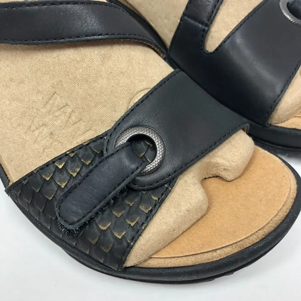 NEW OpBx Halsa Sandals 8.5 Clara Leather Mid Wedge Heels Shoes Ankle Strap Black