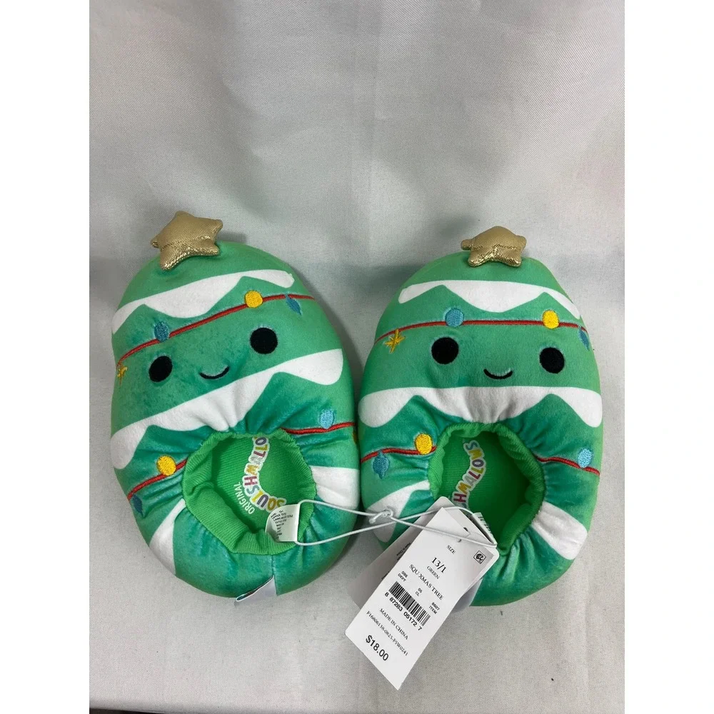 Squishmallows Christmas Tree Plush Slippers Kids Size 13/1 Green Holiday Carol