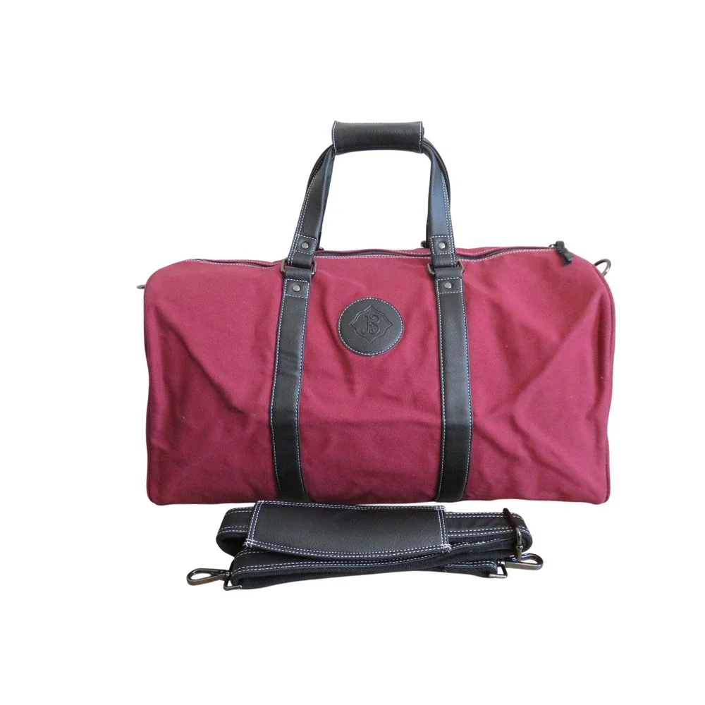 Thick Canvas Duffle Bag Burgundy Travel Weekender Carry On + Shoulder‎ Strap