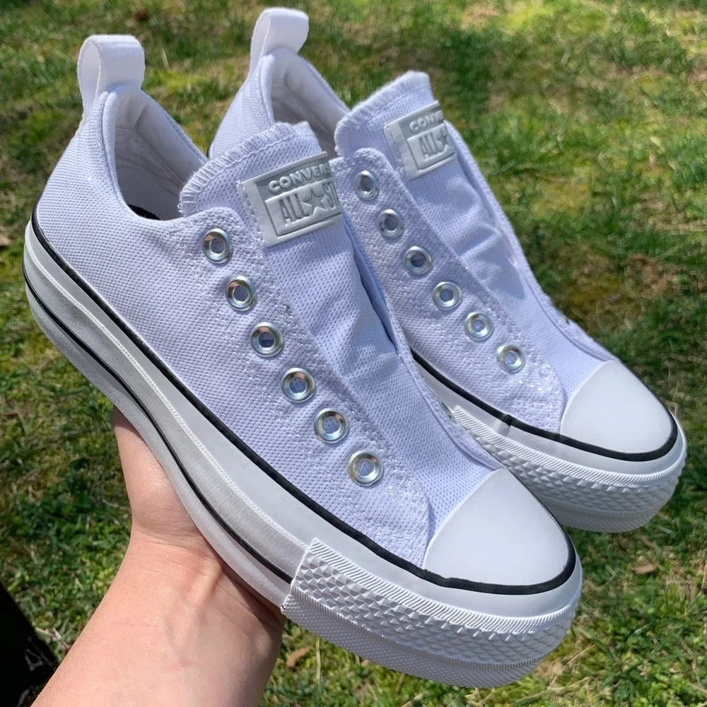 Converse CTAS Lift Slip-On Platform White Silver Glitter