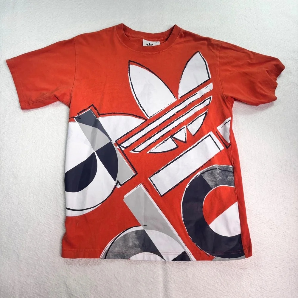 Adidas Originals Trefoil Graphic T Shirt Orange White Mens Medium Streetwear