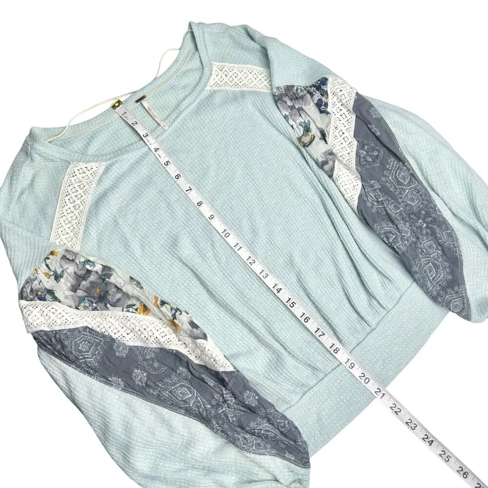 Free People | Women | Casual Clash Mint Mixed Media Balloon Sleeve Top | Small