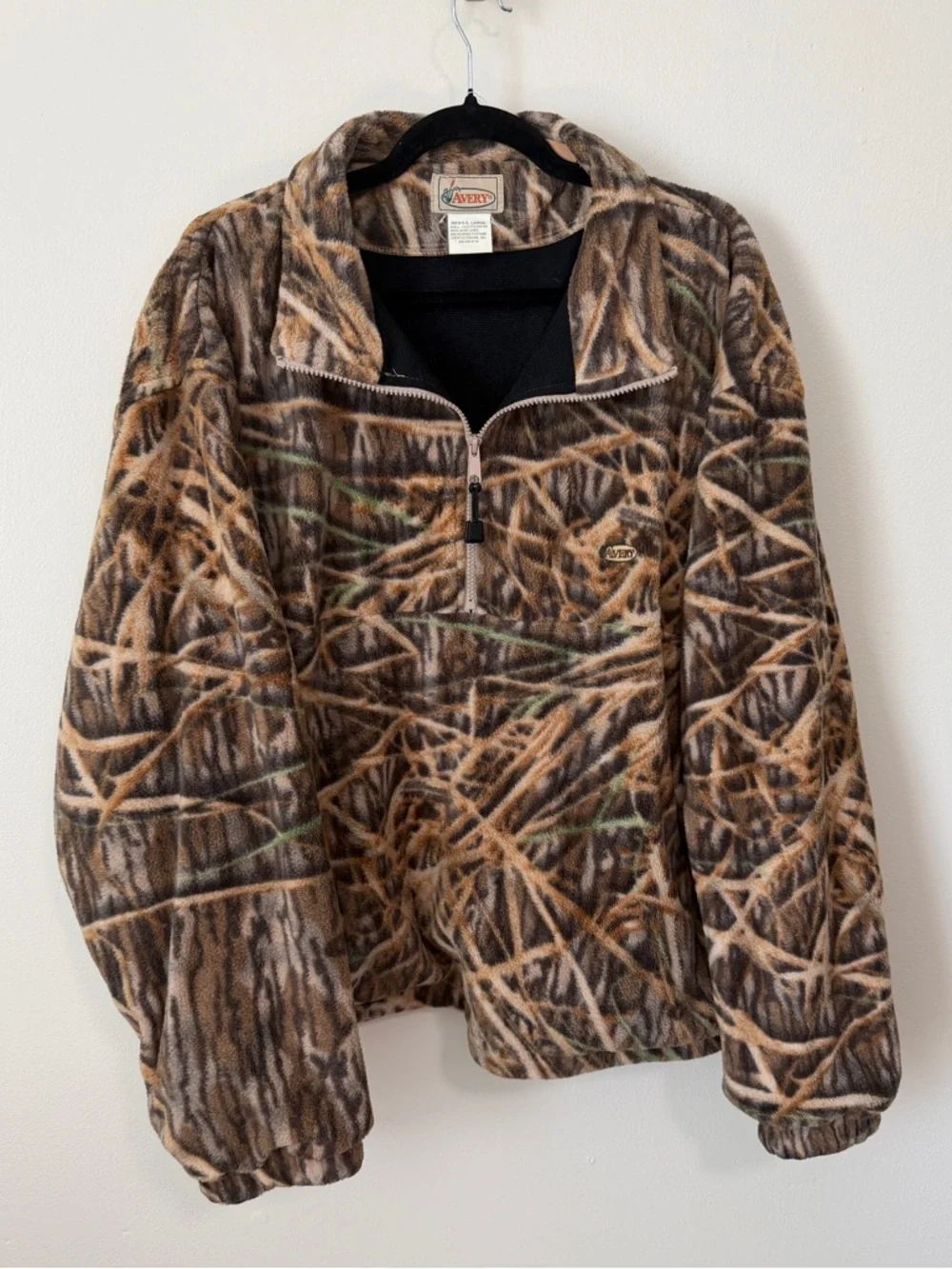 Avery Vintage fleece camo 1/4 quarter zip pullover with pockets size men’s large