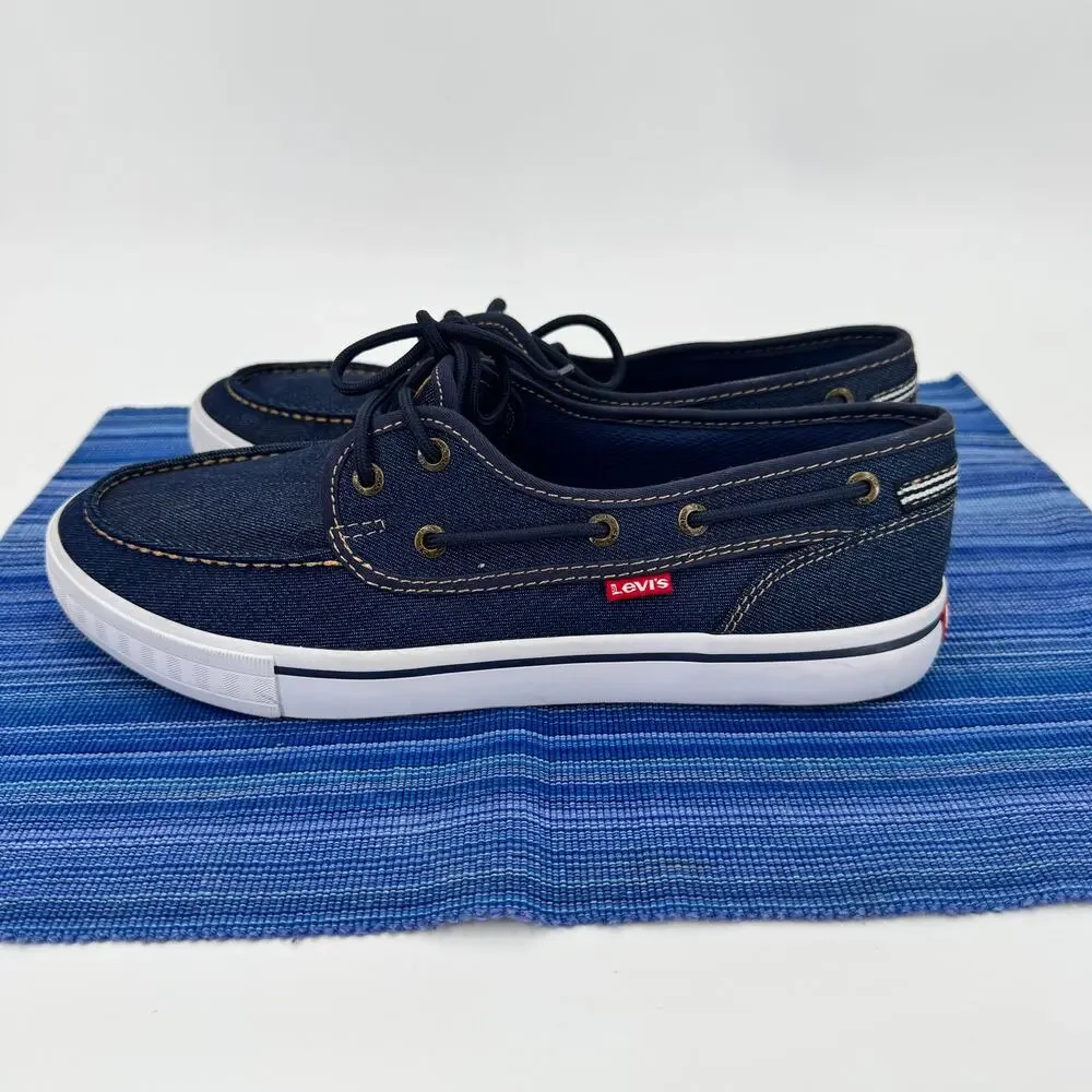 Levi's Boat Shoes Mens‎ 9.5 EUR 43 Coastal Nautical Blue Lace Up GREAT CONDITION