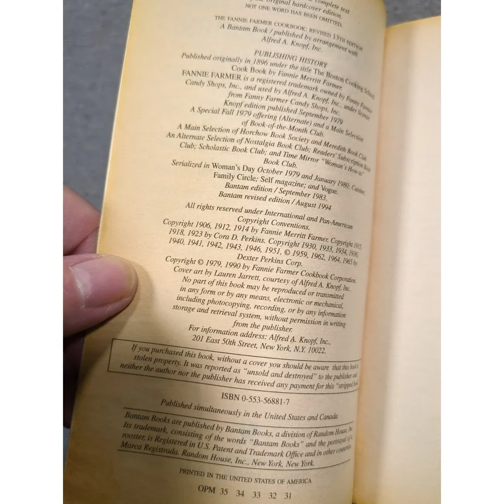VTG 1994 The Fannie Farmer Cookbook by Marion Cunningham Revised & Updated‎ PB