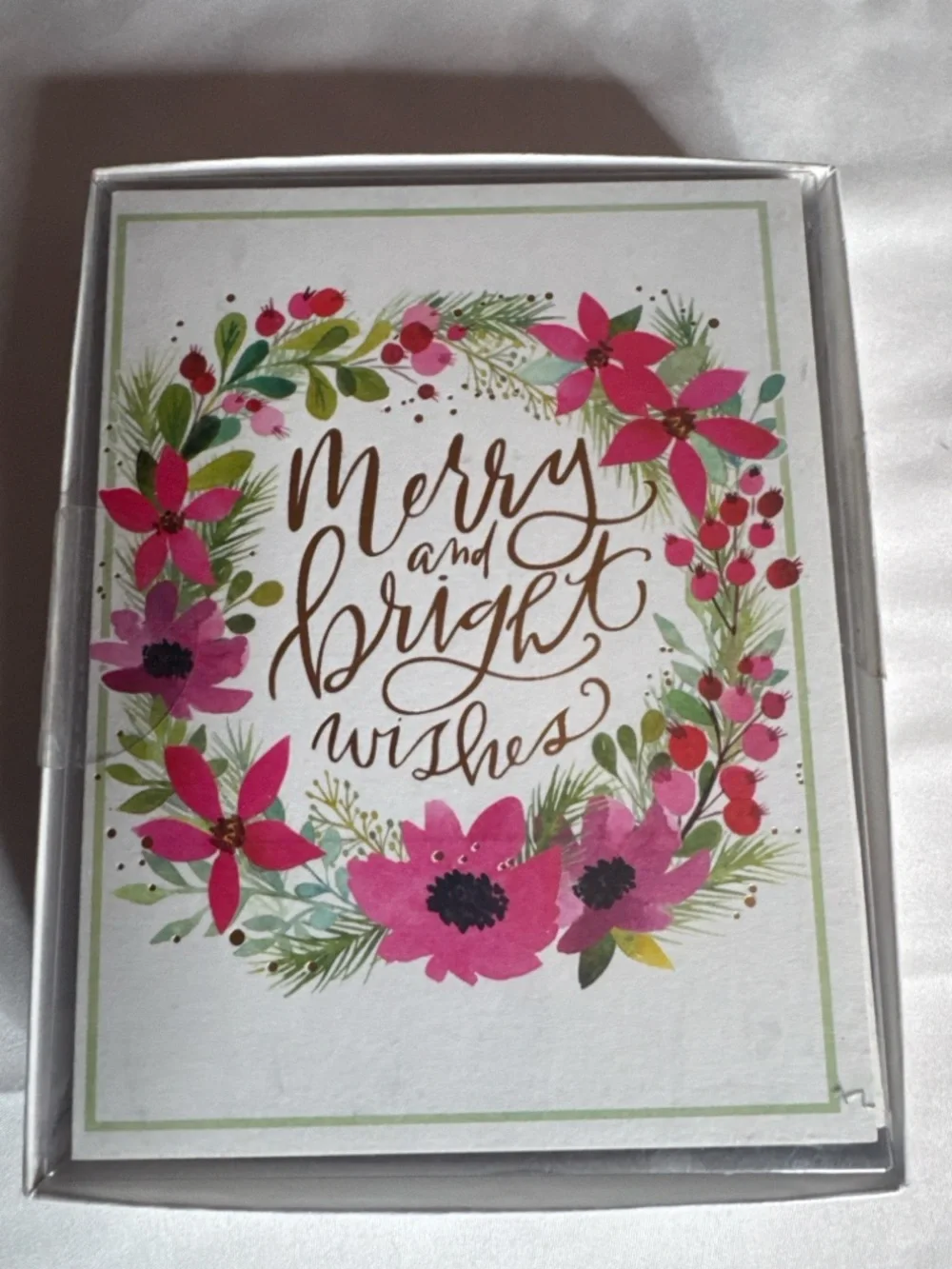 Leanin’ Tree Christmas Cards Box Set 12 Floral Merry & Bright w/ Envelopes USA