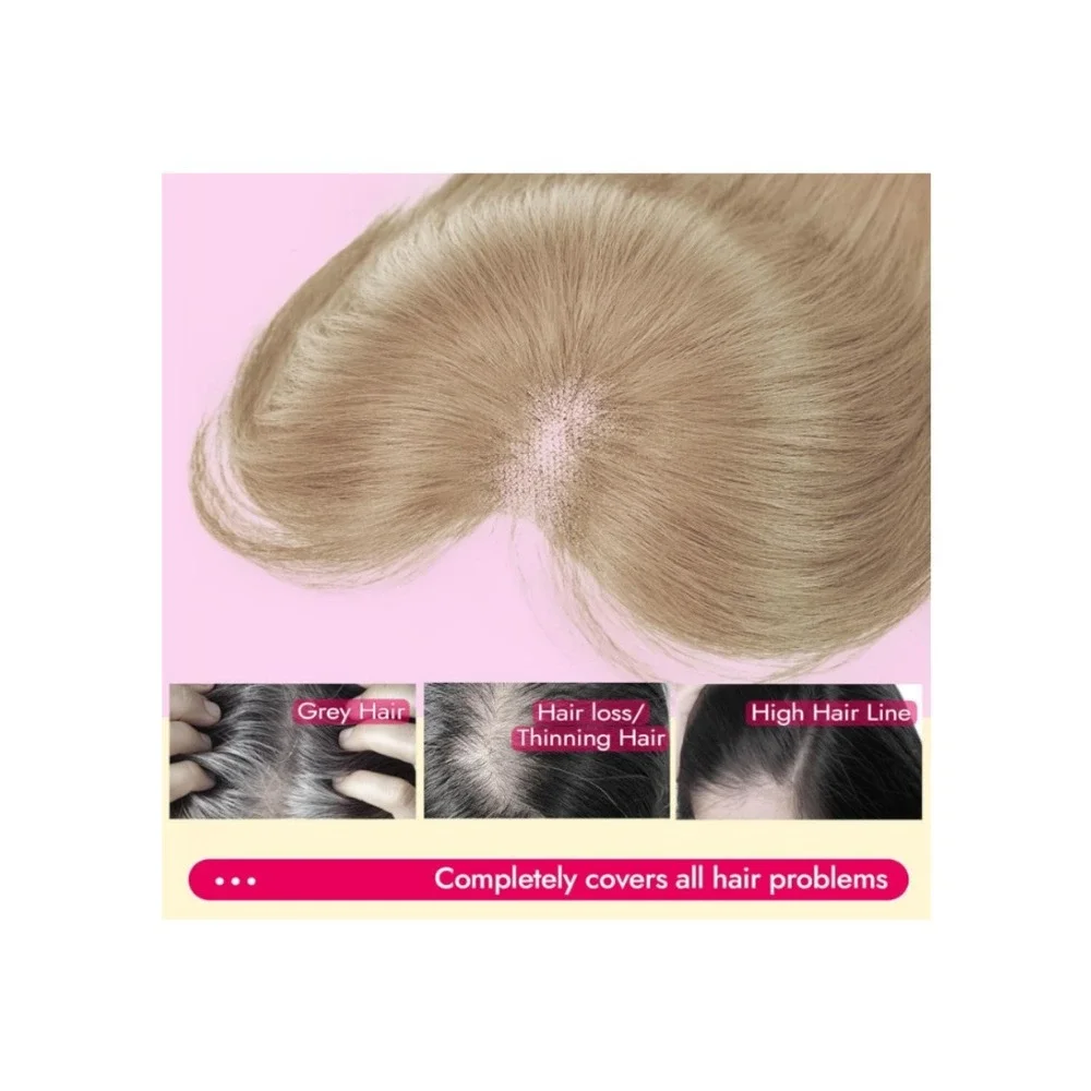 Blonde Synthetic Hair Topper 18 Inch 5x6 Base Clip In Wispy Bangs Layered Piece