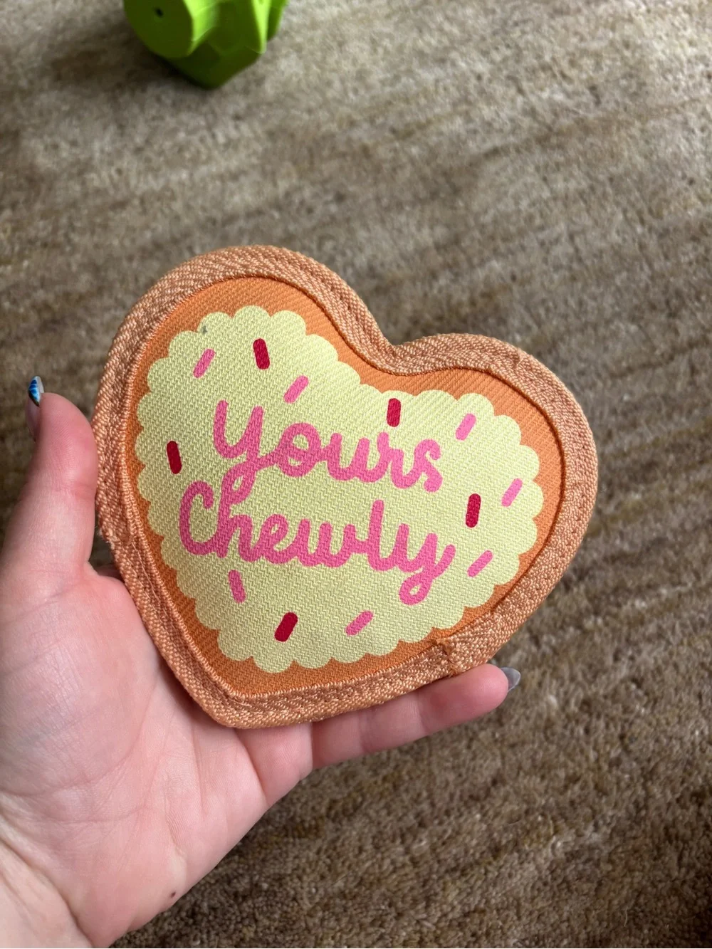Heart-Shaped 'Yours Chewly' Patch - Peach and Yellow
