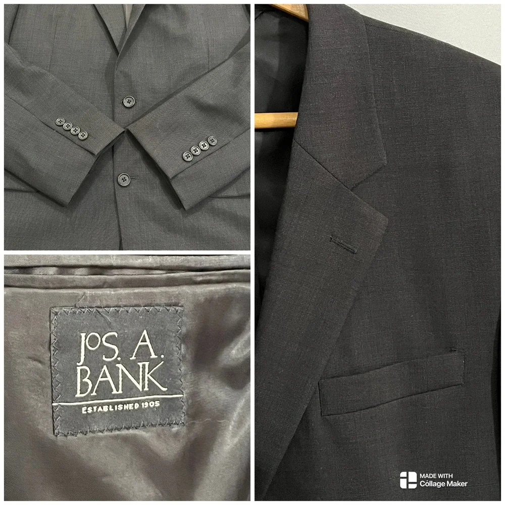 Jos. A. Bank Suit Jacket Mens 43L Charcoal Grey Solid Classic Fit Wool Blazer