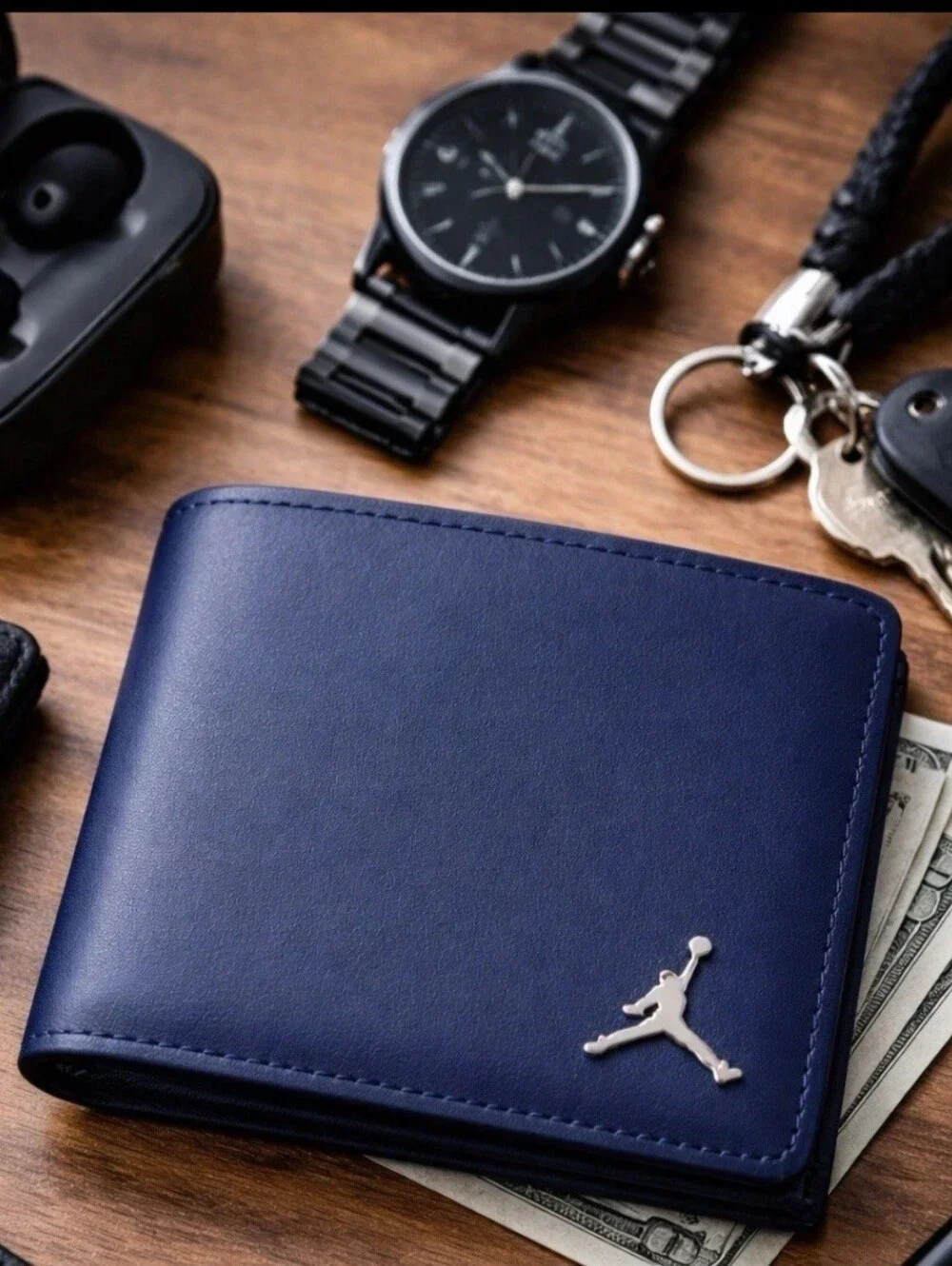 NWT Jordan Blue Men’s Bifold Wallet with Silver Jumpman Logo