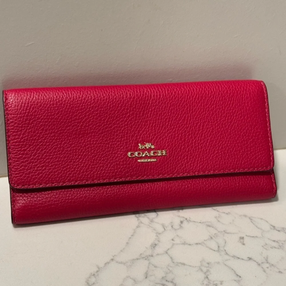 Coach Cherry Red and Gold Soft Leather Trifold