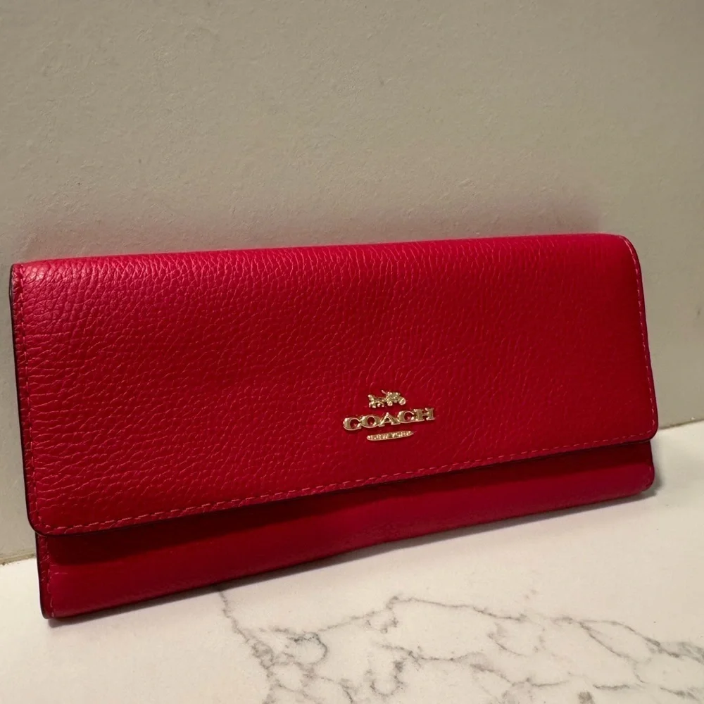 Coach Cherry Red and Gold Soft Leather Trifold
