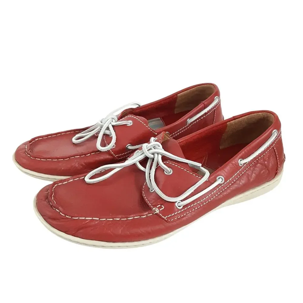 Born Henri Mens Loafers Cherry Red Leather Boat Shoes Mens 11 Deck Shoes Comfort