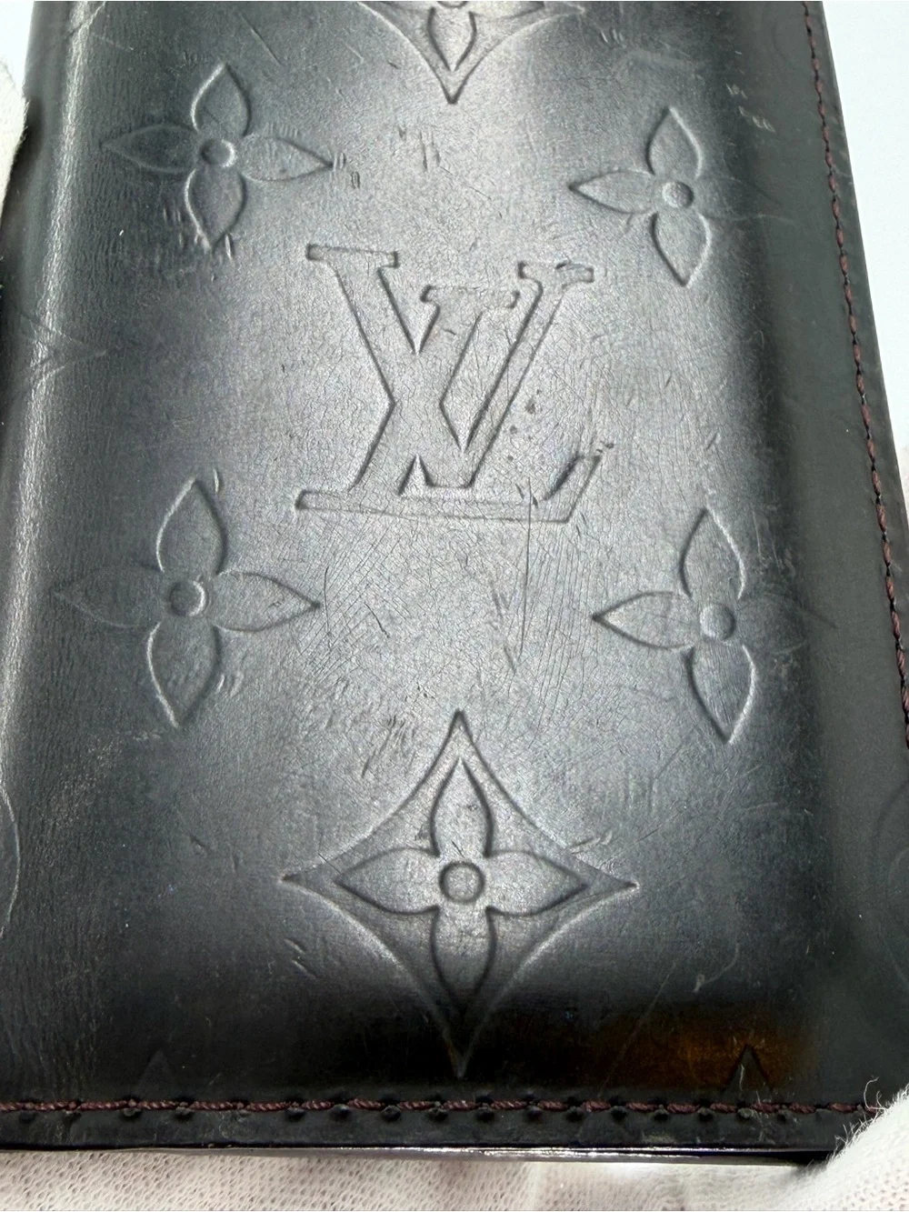Louis Vuitton Matte Embossed Monogram Graphite Leather Card Holder w/Entrupy COA
