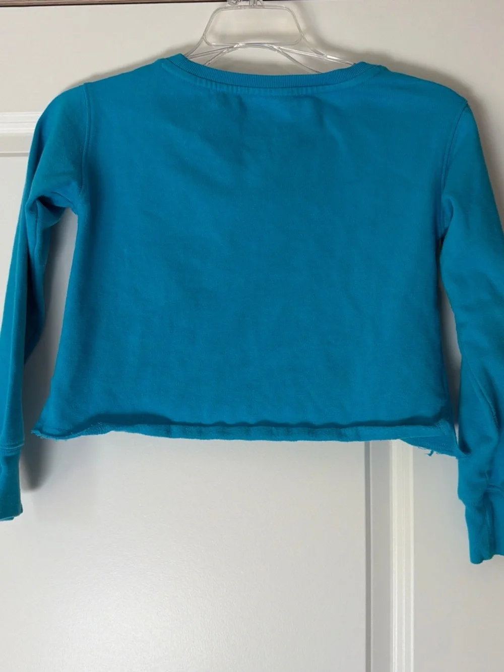 Justice Teal Long-Sleeve Crop Top with Rhinestone Peace Sign