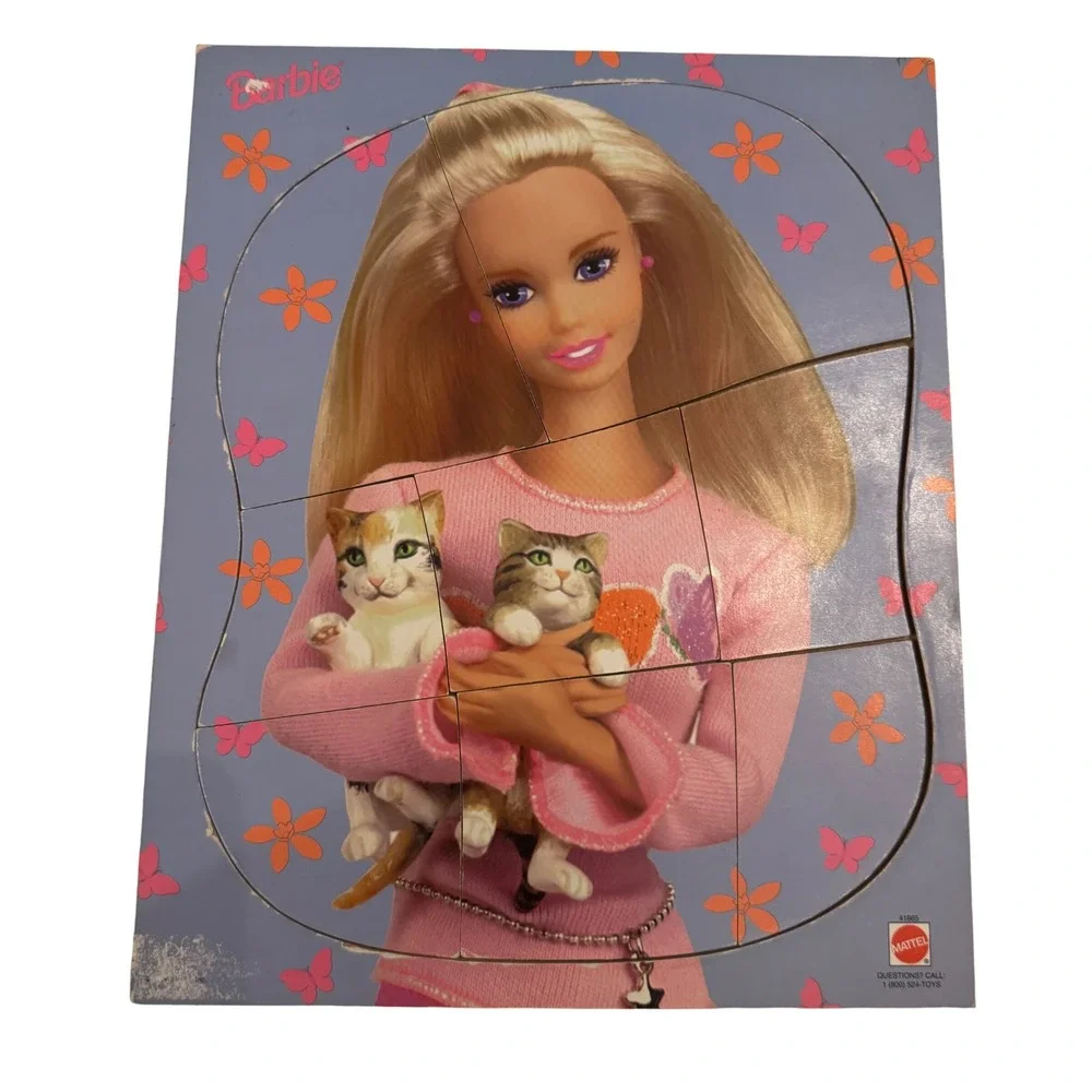 Vtg Barbie Jigsaw Puzzle 1990s Mattel Barbie Kittens Pink Sweater Butterflies‎
