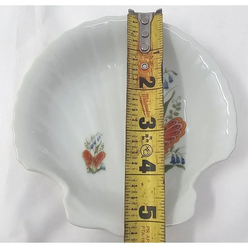 Vtg Takahashi Dew Hand Decorated Seashell Butterflies Flowers Trinket Soap Dish
