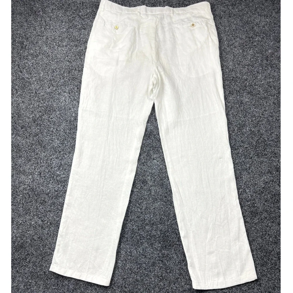 Prestige Original LUX-460 Mens White 100% Linen Straight Leg Dress Pants Size 38