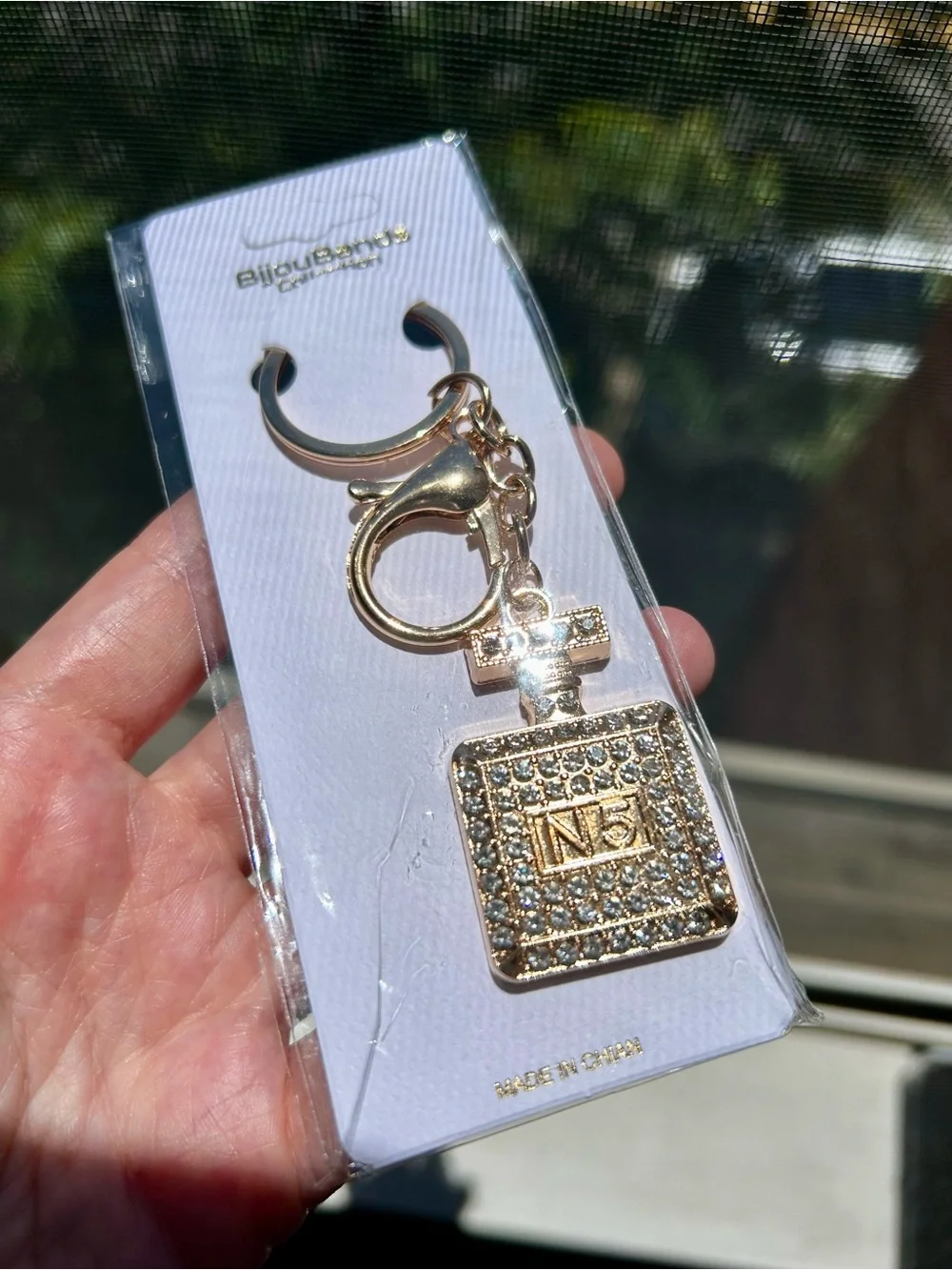 Sparkly, Gold and Clear Rhinestone Perfume Bottle Purse Charm, Charm Keychain