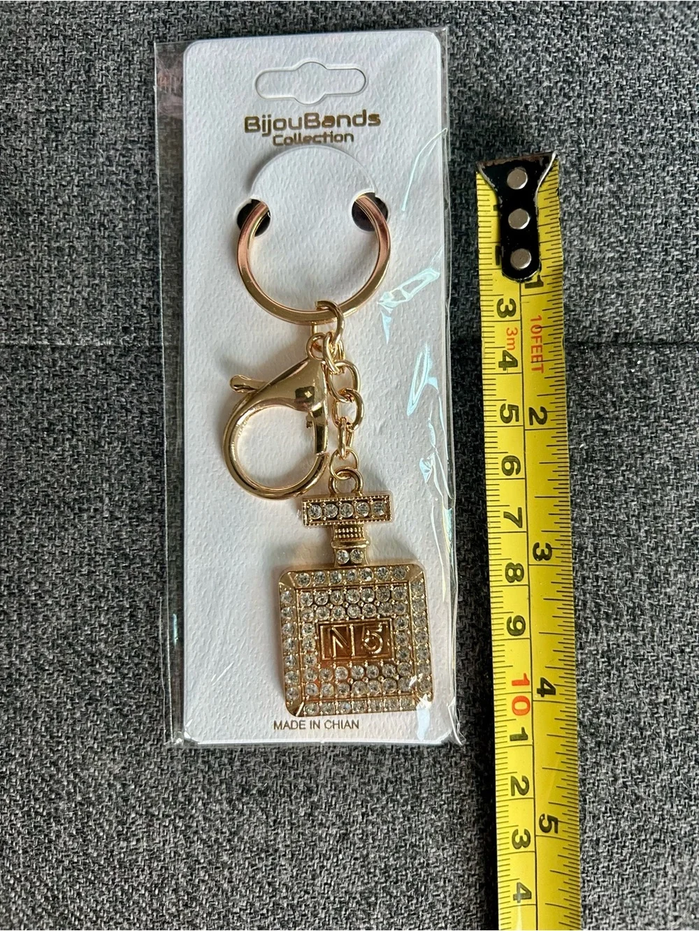 Sparkly, Gold and Clear Rhinestone Perfume Bottle Purse Charm, Charm Keychain