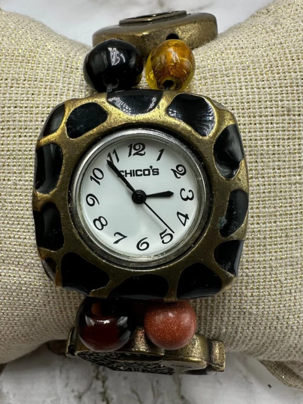 3/$30 Chico’s Watch Women Bronze Tone Elephant Beaded Stretch Bracelet