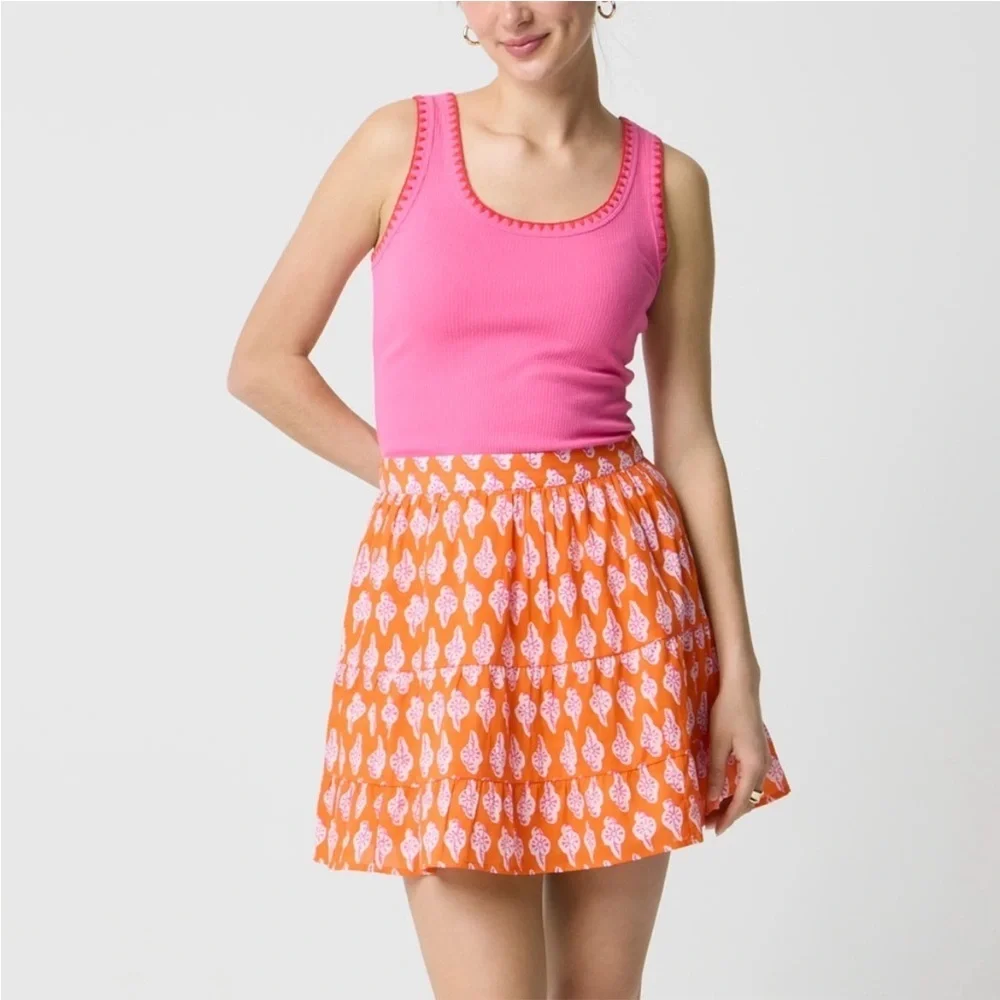 J Crew Factory Bold orange pink Tiered Ruffle Mini Skirt Size Large