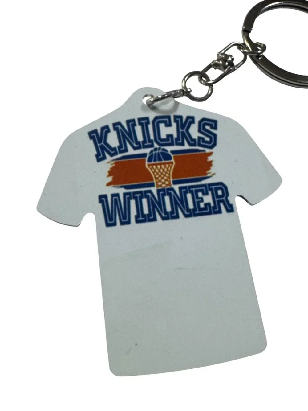 Knicks Winner Basketball Jersey Shape Metal Keychain, White, Sports Fan Accessor