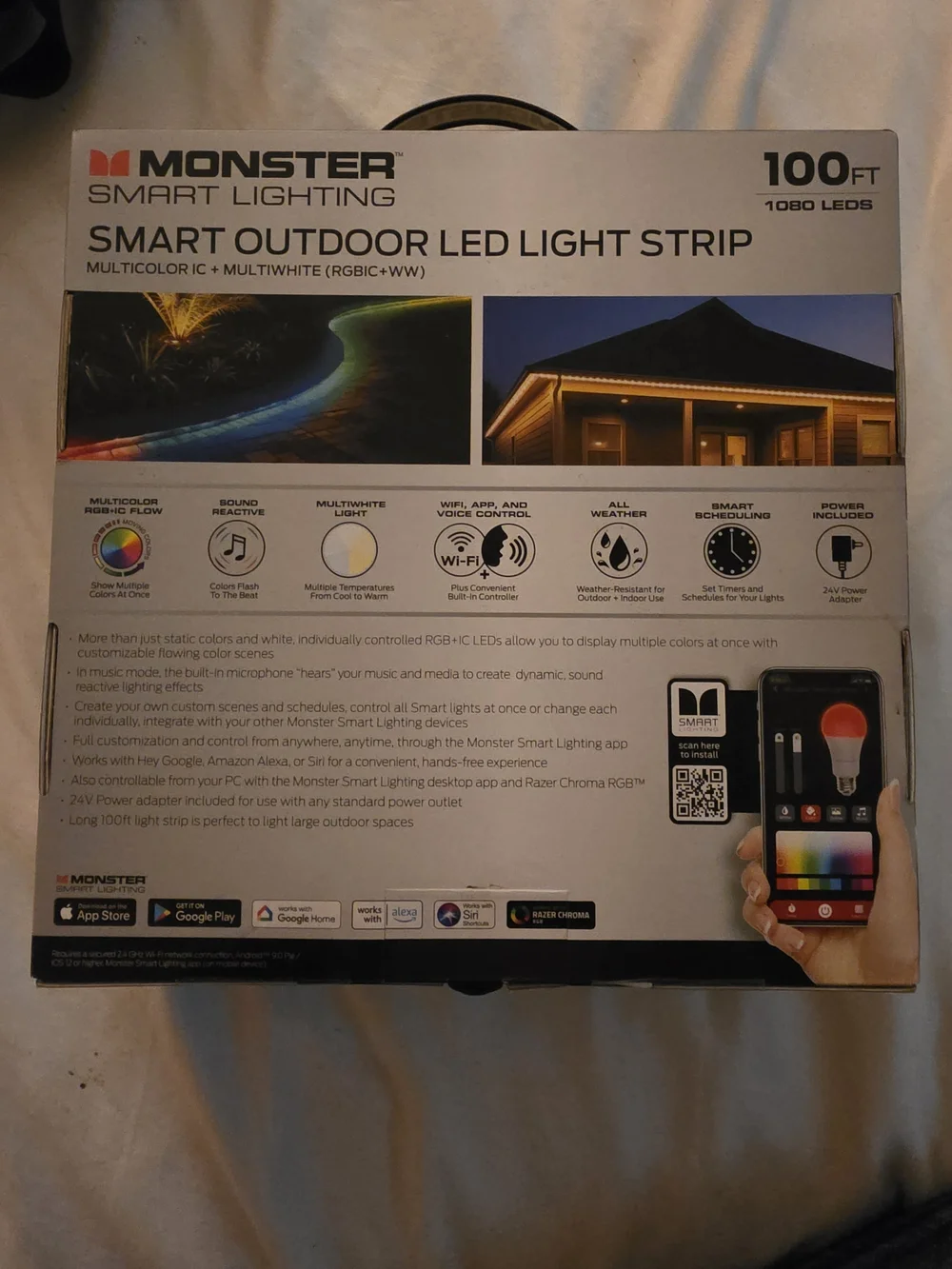 BRAND NEW Monster Smart Outdoor LED Light Strip - Multicolor/White (100ft)