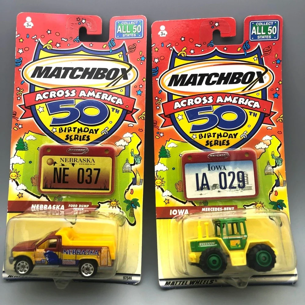Matchbox Across America 50th Birthday Nebraska Ford Truck, Iowa Mercedes Tractor