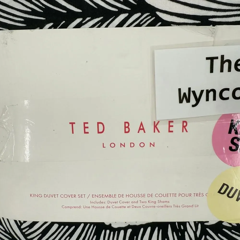 NEW Ted Baker Vietnm Floral Pink/White/Black Cotton KING Duvet Cover Set