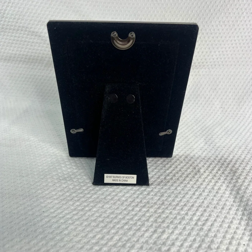 Burnes Of Boston Brushed Silver Picture Frame W/Teddy Bear & Bow Size 3.5
